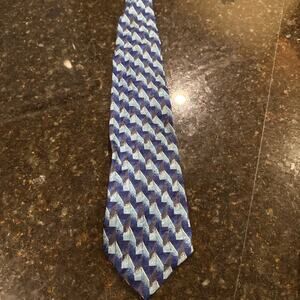 Vintage Enrico Coveri 100% Silk Tie Blue Aqua Geometric Designer Necktie